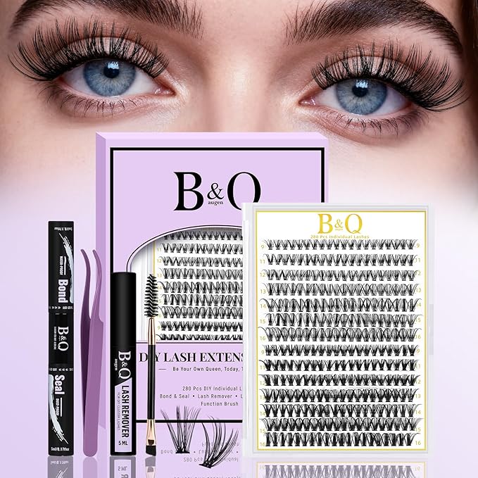B&Q Lash Clusters Kit 280PCS Eyelash Clusters Kit,30D 40D D 9-16MIX Individual Lash Comfortable Eyelash Extension Set, Cla...
