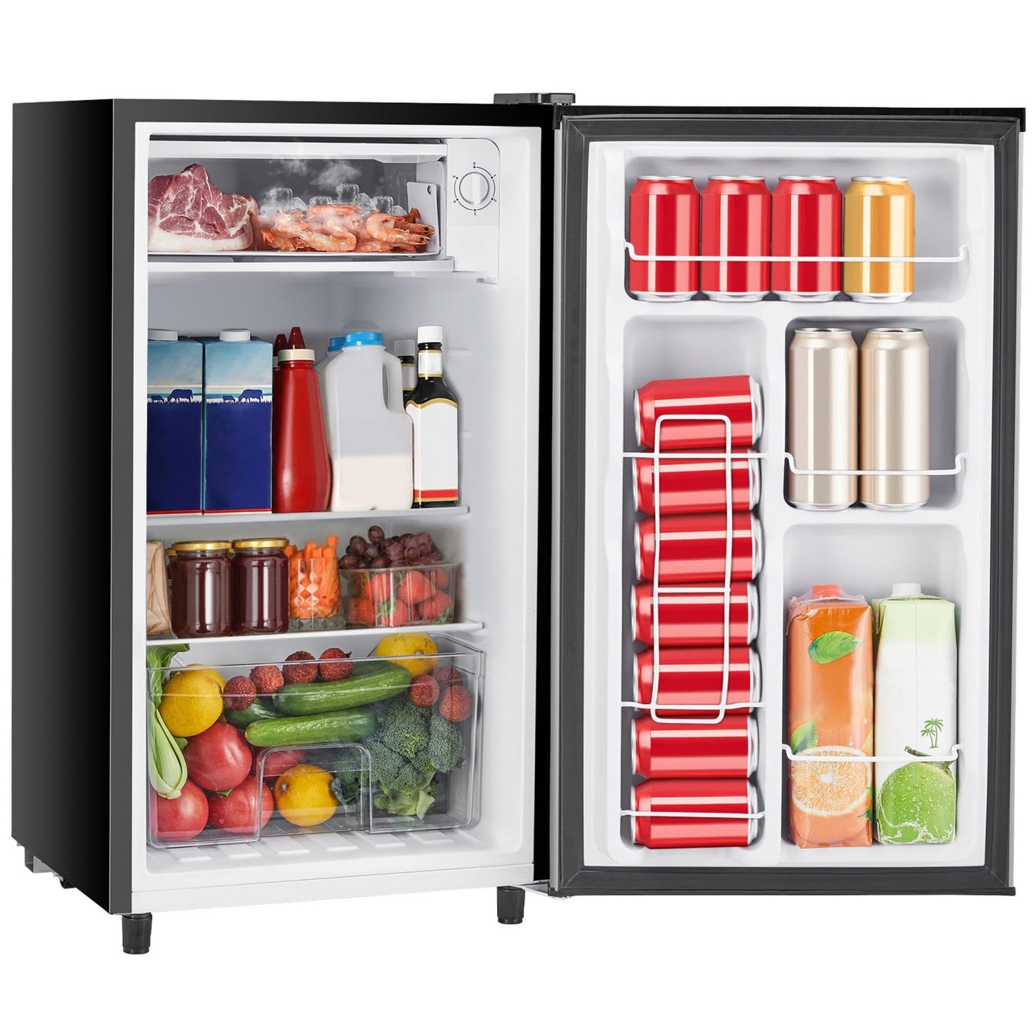 Sweetcrispy 3.2 Cu.Ft Mini Fridge with Freezer Small Refrigerator Single Door Adjustable Thermostat Energy-efficient Low Noise, Compact Fridge for Bedroom, Office, Dorm (Silver Door)