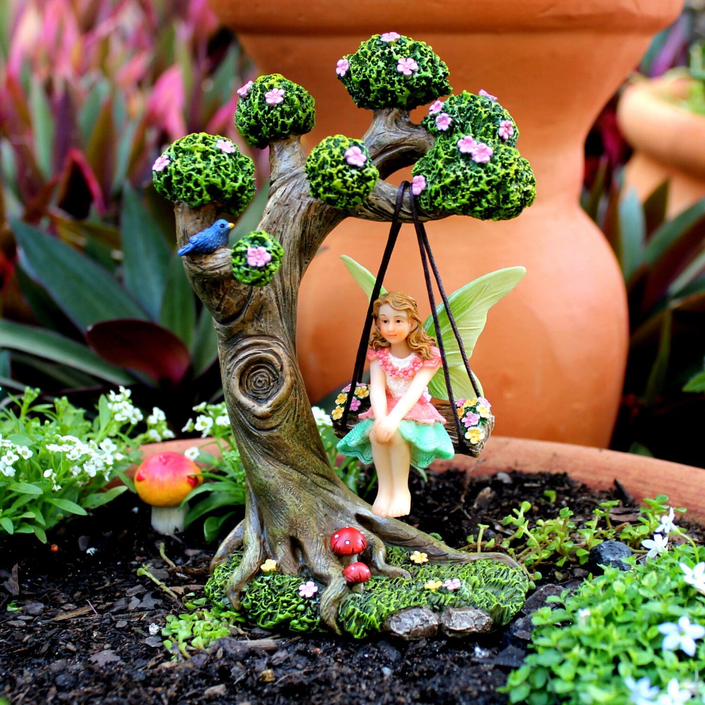 PRETMANNS Fairies for Fairy Garden – Cute Accessories Kit for Indoor or Outdoor Miniature Garden – Figurines, Tree Swing & Puppy Included – 4 Piece Set
