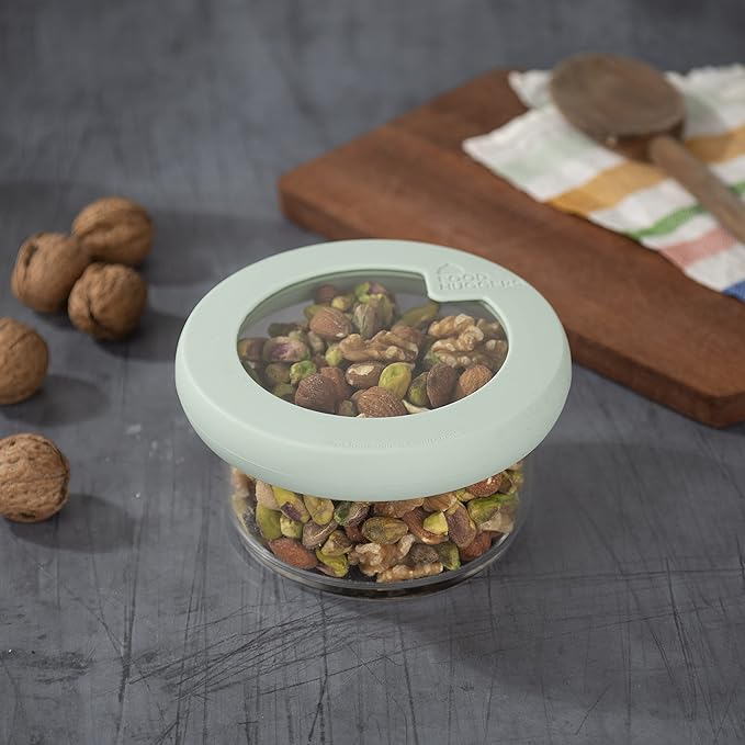 Food Huggers Replacement Lids for Glass Storage Containers Silicone & Glass Lids that Don’t Crack | Fits Most Round Container Brands & Bowls | 100% Plastic Free | 1 Lid (X-Small), Gradual Green