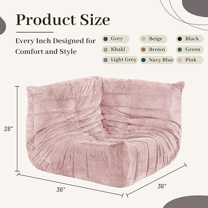 HABUTWAY Bean Bag Chair, Memory Foam Bean Bag Chairs for Adults, Fireside Corner Chair Lazy Floor Corner Sofa for Living Room, Bedroom, Dorm, Office (Pink)