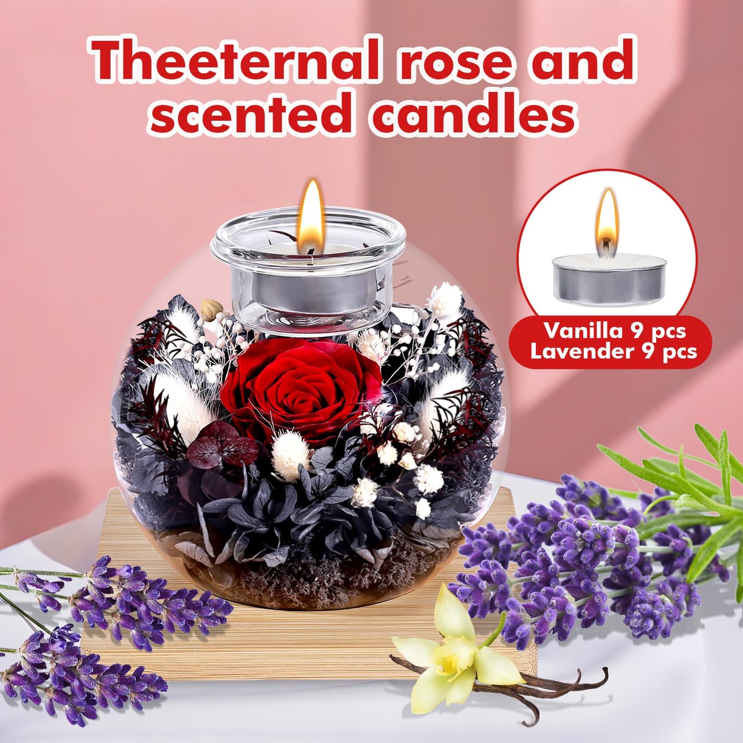 Preserved Roses - Birthday Gifts for Her, Preserved Flower in Glass Dome with Scented, Romantic Gifts for Women, Wife, Girlfriend on Birthday, Wedding Anniversary, Thanksgiving Day, Christmas Day-Red
