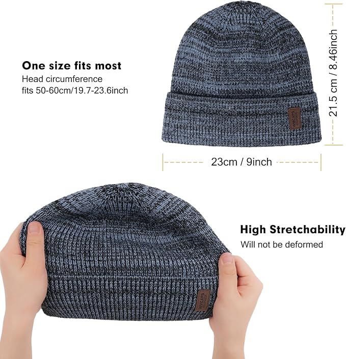 Wmcaps Winter Beanie for Men Women, Fleece Lined Beanie Soft Warm Knit Hat Ski Stocking Cuffed Cap