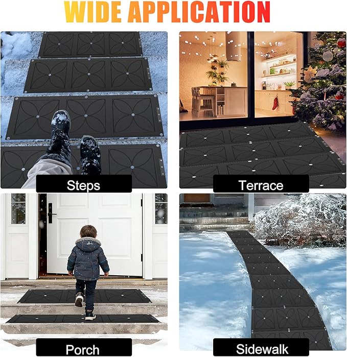 10" x 30" Heated Snow Melting Mat, 7mm Thickening Anti-Slip Rubber Snow and Ice Melting Mat, Electric Winter Heating Mat for Outdoor Steps,Stairs,Sidewalks,Walkways (Pack of 1)