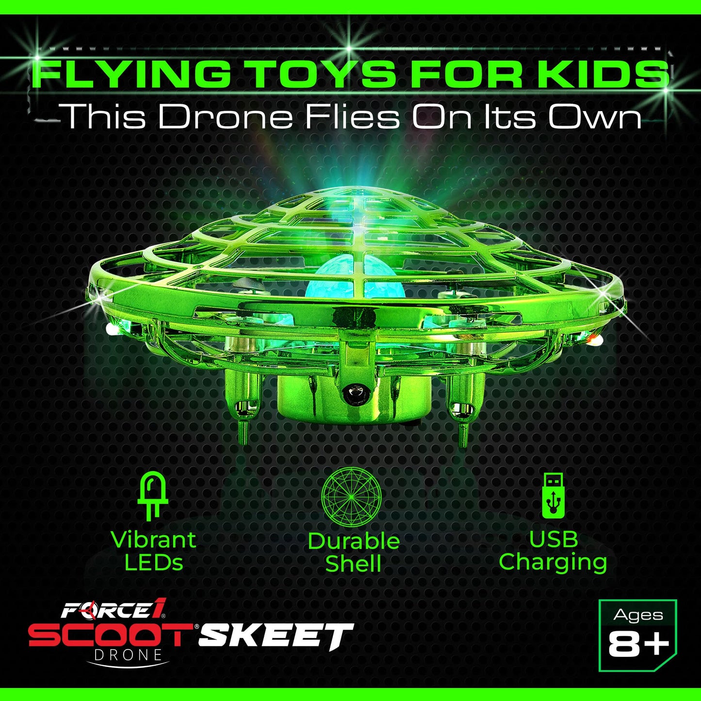Force1 Scoot Hand Operated Drone for Kids or Adults - Hands Free Motion Sensor Mini Drones, Easy LED Indoor Rechargeable Flying Ball Drone Toy for Boys and Girls (Green)