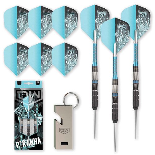 DW Piranha 01 90% Tungsten Steel Tip Dart, 27G | Metal Tip Dart Set with Spare Flights and Storage Case Wallet, Fun Darts Gift Set, Straight Dart Barrels, Professional Darts Accessories