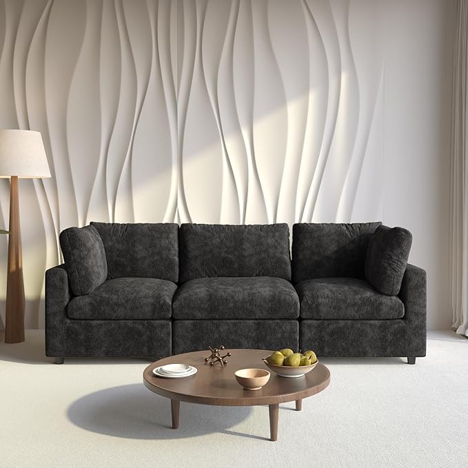 WJShome Cloud Sectional Couches for Living Room,100.5" Convertible Love Seat, 3 Seater Modular Sectional Sofa,Deep Seater Furniture Sets,Black