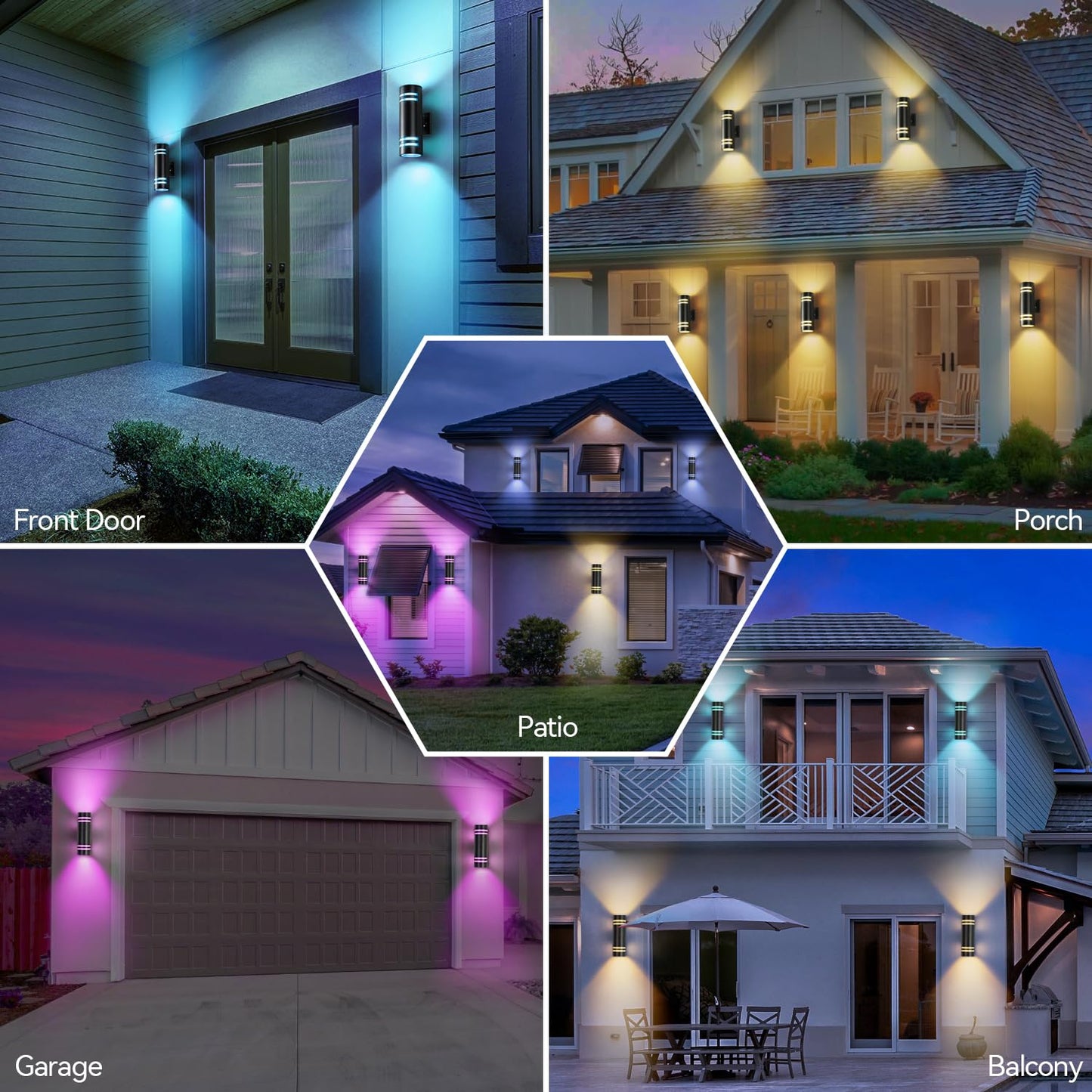 Zinola Smart Porch Lights RGBCW Outdoor Wall Lights, Modern Dusk to Dawn Outdoor Light Fixture Color Changing Up and Down Lighting, Waterproof Sconce Compatible with Alexa Google Assistant
