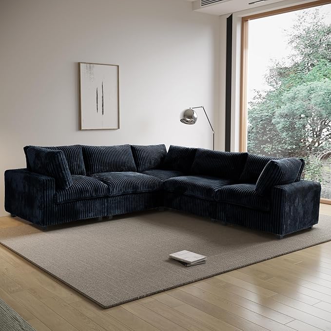WJShome Cloud Couch Modular Sectional Sofa,118" Oversized 5 Seater Convertible Sofa,V Shaped Plush Couch for Living Room,Comfy Wide Seat Couches,Covers Washable&Replaceable-Black