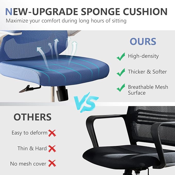 balmstar Office Chair,Ergonomic Comfy Home Desk Chair with 350LBS Capacity,High Back Gaming Chair with Wheels,Mesh Computer Chair,Lumbar Support, Adjustable Headrest,Flip-up Armrest (01Blue)