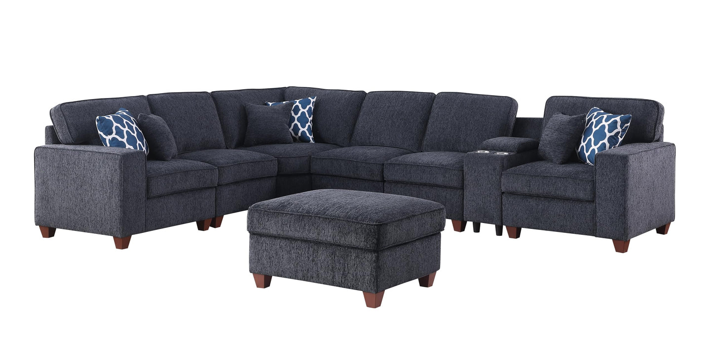 YOPTO 127" L-Shaped Sectional Couch with Movable Ottoman&6 Throw Pillows,7 Seat Chenille Upholstered Sofa W/2 Cup Holder,USB Port&Hidden Storage Box,DIY Combination,for Living Room,Apartment,Dark Gray