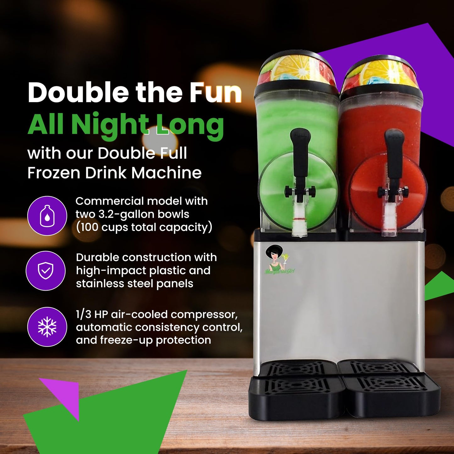 Commercial Slushie Machine - Double Slushy Maker for Margarita, Professional Frozen Drink Maker, Commercial Slushy Machine for Home Bar Restaurant Events Parties, Dual 3.2 Gallon Tanks, Makes 100 Cups