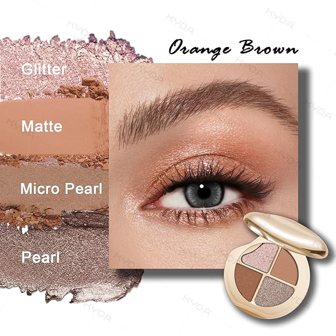 KYDA 4 Colors Eyeshadow Palette, Neutral Brown Matte Eyeshadow, Pearl Metallic Glitter Mini Makeup Palette, High Pigmented Eyes Shadow for Old Women, Orange Brown