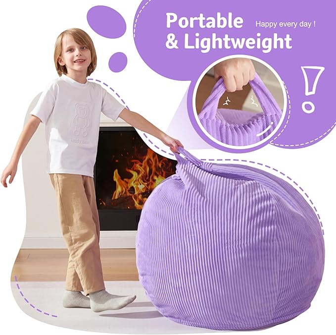 Homguava 2FT Bean Bag Chair,Teardrop Bean Bags Small Beanbag Chair with Memory Foam Filled and Ultra Soft Corduroy Cover for Living Room, Bedroom (Purple)