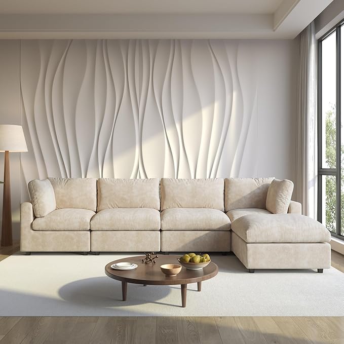 Cloud Couch Modular Sectional Sofa,134" L Shaped Couch, Oversized Convertible Wide Seater,4 Seater with Ottoman for Living Room Set, Covers Washable&Replaceable,Khkai