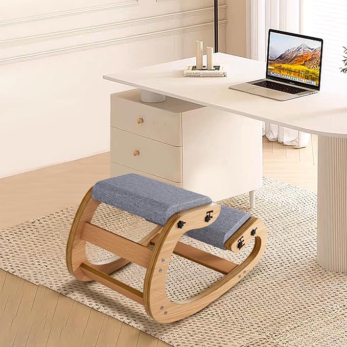 TinyHaven Ergonomic Kneeling Chair with Wooden Frame - Adjustable Height Office Chair with Soft Padding for Back Pain Relief, Posture Correcting Home & Office Desk Chair Wood