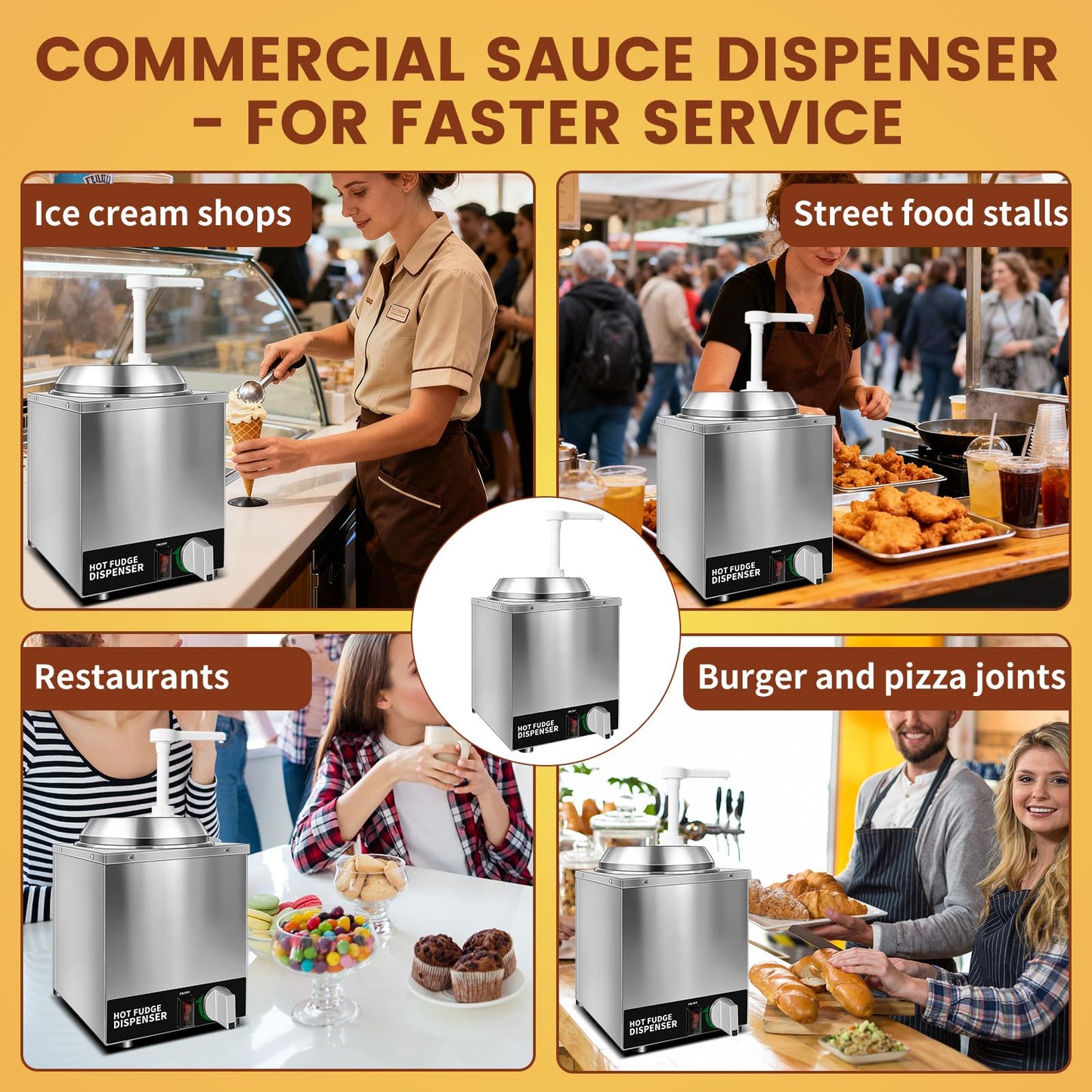 Julymoda Nacho Cheese Dispenser with Pump - 2.6QT Stainless Steel Cheese Warmer, Hot Fudge Warmer Machine with Temperature Control, Commercial Sauce Dispenser for Hot Milk, Hot Fudge, and Caramel