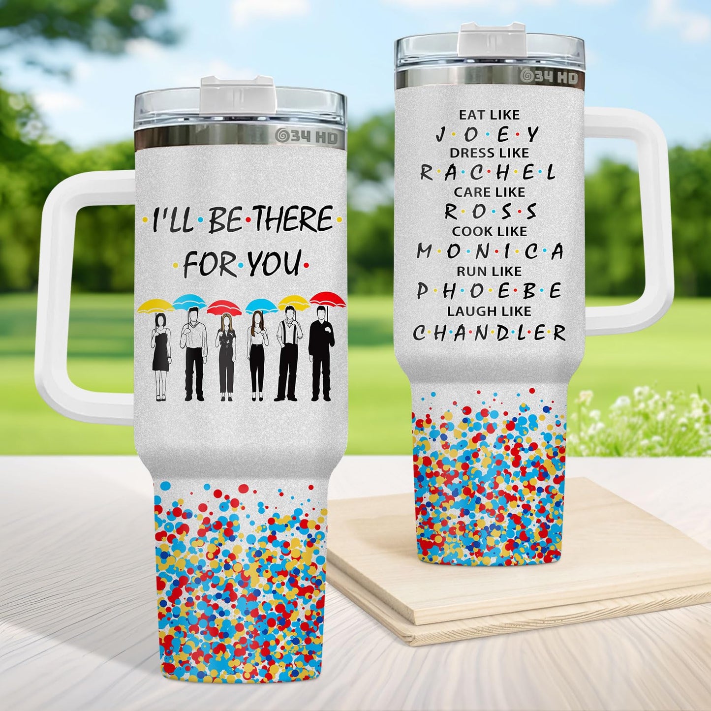 34HD Gifts for Friends, Friend Tumbler with Handle Straw 40 oz Stainless Steel, Best Friend Cup, Friends Coffee Mug, Birthday Gifts for Women Men