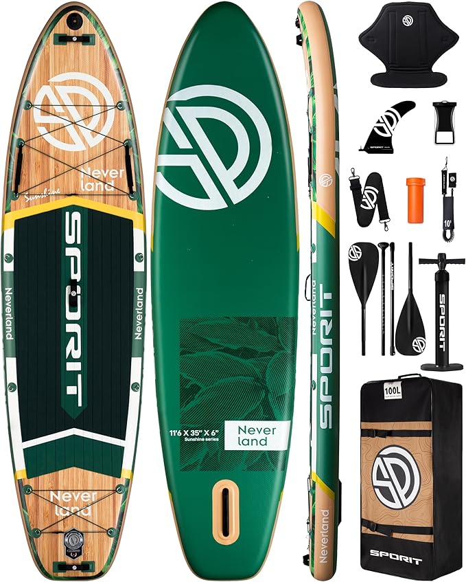SPORIT 11'6×35" Super Wide Inflatable Stand Up Paddle Board, Ultra Stable SUP Board for Adults, 450lb Capacity with Should...