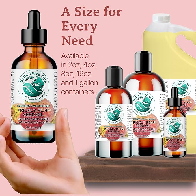 Bella Terra Oils - Prickly Pear Oil 16oz - Delve into the Cactus Oil Charm, Steeped in Calcium & Potassium, A Rare Gem for Timeless Beauty