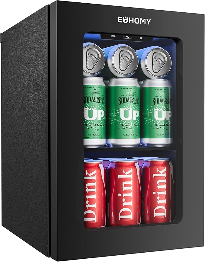 EUHOMY 18L Beverage Refrigerator Cooler, 24 Cans Mini Fridge with Quiet Compressor, Countertop Small Fridge with 40°F-61°F...