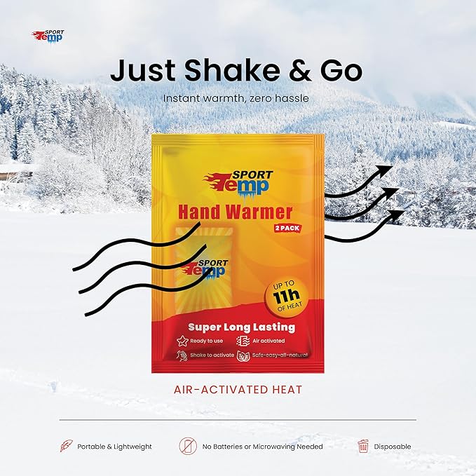 Hand Warmers - Up to 11 Hours of Heat, Super Long Lasting - Easy, All Natural - Air Activated, for Body, Hands & Toes - Odorless Hot Hand Warmer - Sport Temp