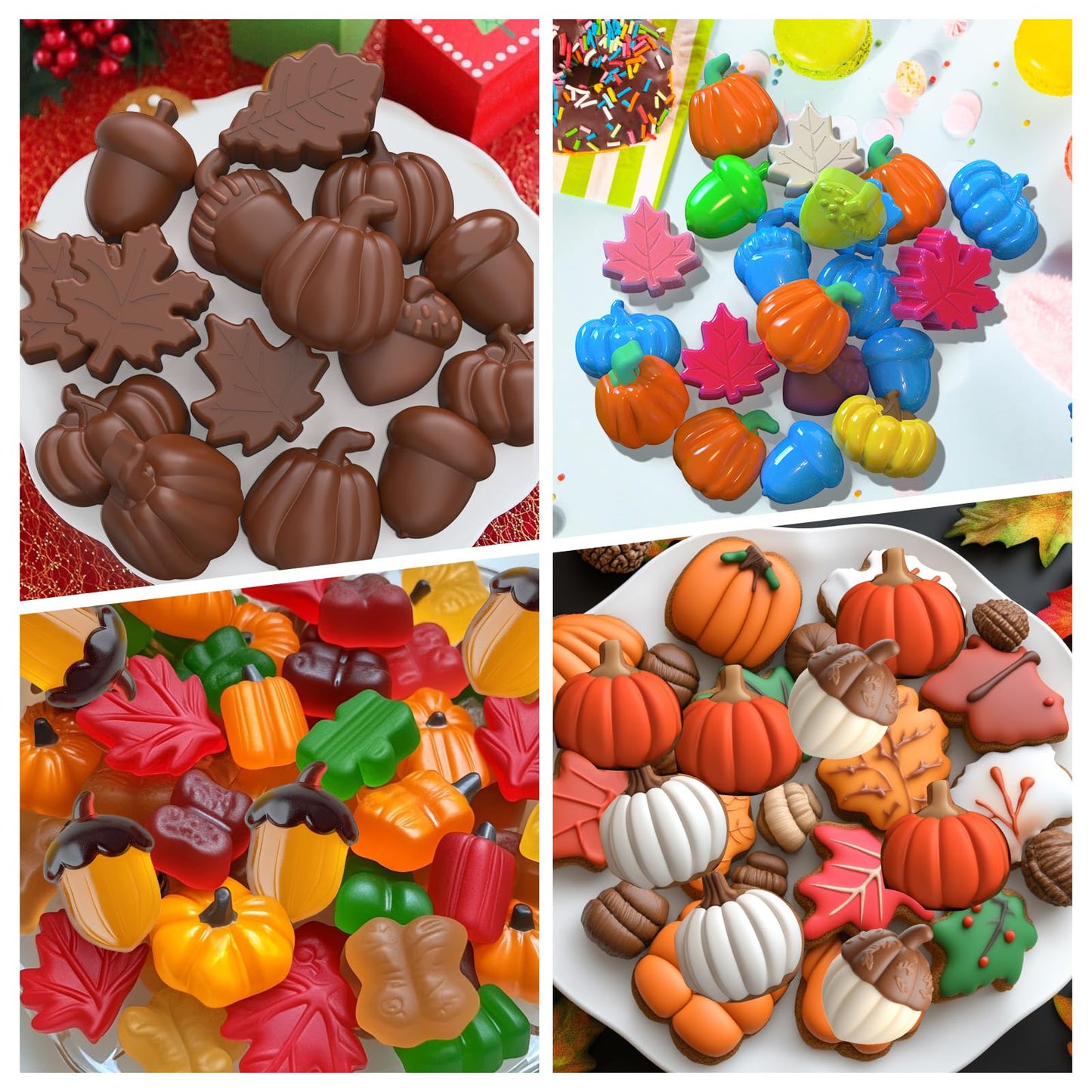 Palksky Fall Silicone Molds, Pumpkin Halloween Thanksgiving Candy Mold Silicone, Fall Maple Leaf Acornshape Chocolate Molds, Fall Baking Supplies