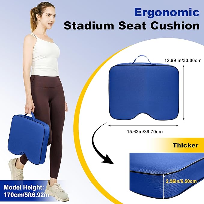 FASTMOMENT 2 Pcs Stadium Seat Cushions - Outdoor Seat Cushions for Bleachers Fashion & Portable Stadium Cushions with Decorative Strips Water-Repellent Stadium Seats for Outdoor Sports Events (Blue)