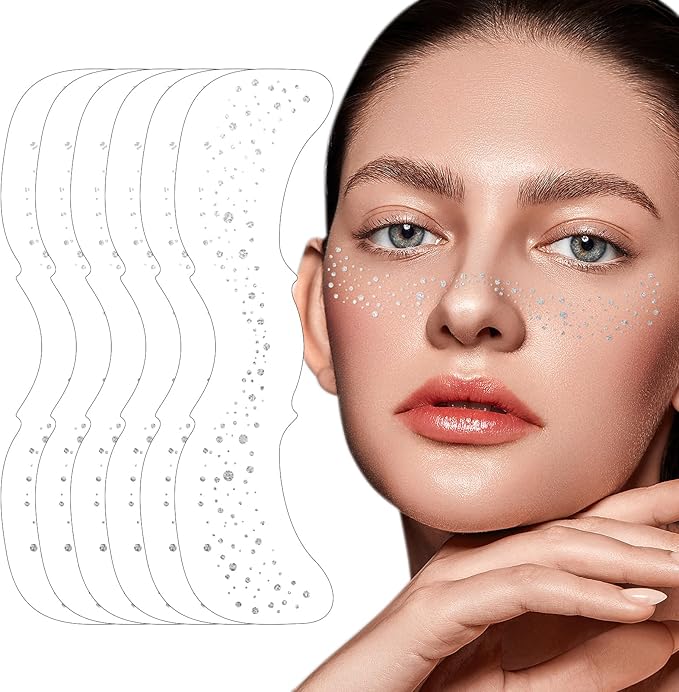 Glitter Freckles - 6PCS Makeup Patches, Metallic Silver Fake Freckles, Beauty Face Glitter, Water Transfer Glitter Freckles Face Tattoo, Cute Face Glitter for Kids, Temporary Face Jewels for Women