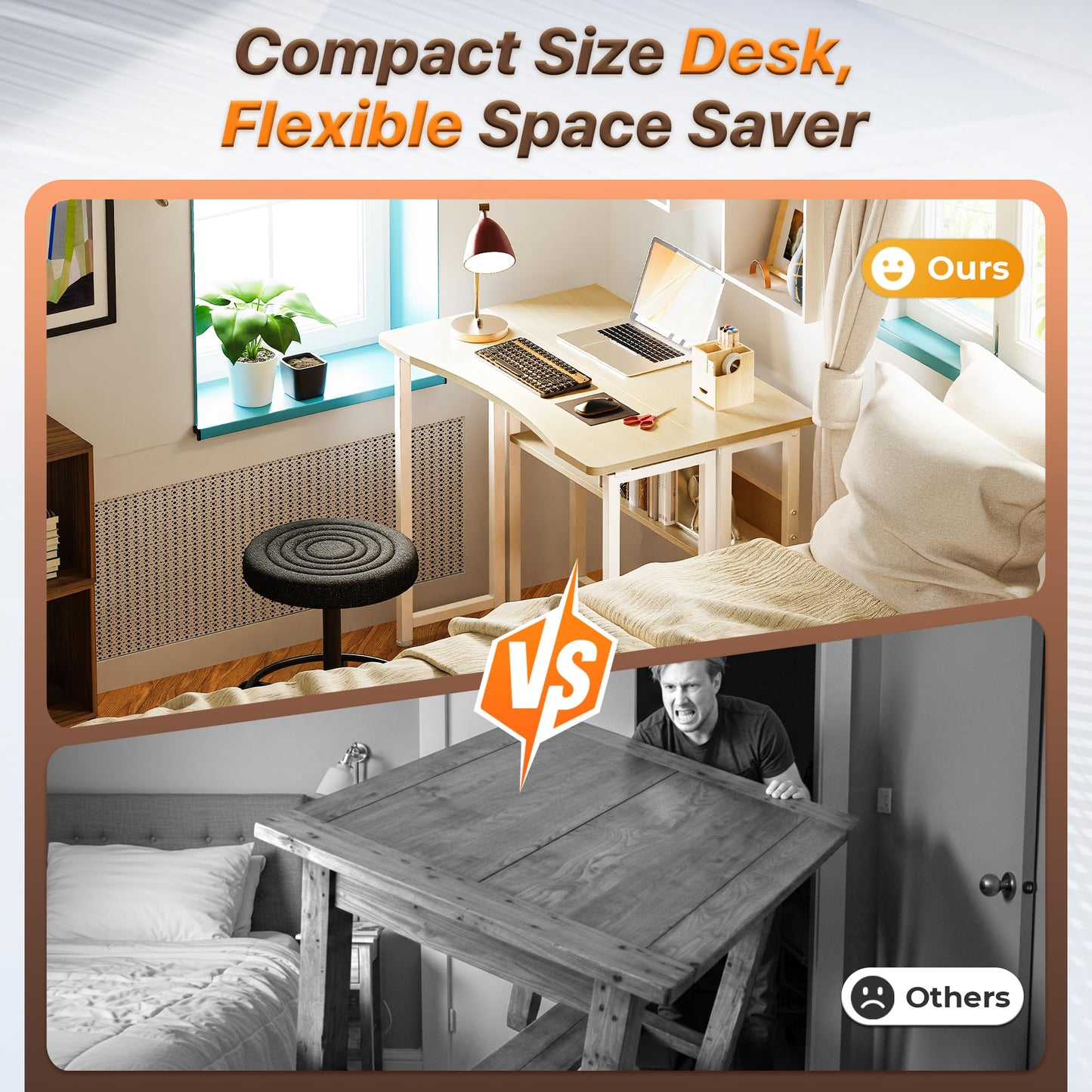 Huuger Folding Desk with Storage Shelf, 31.5 Inch Foldable Computer Table for Small Spaces, Space Saving Sofa Table for Couch, Writing Work Office Computer Desk, Easy to Fold, Oak