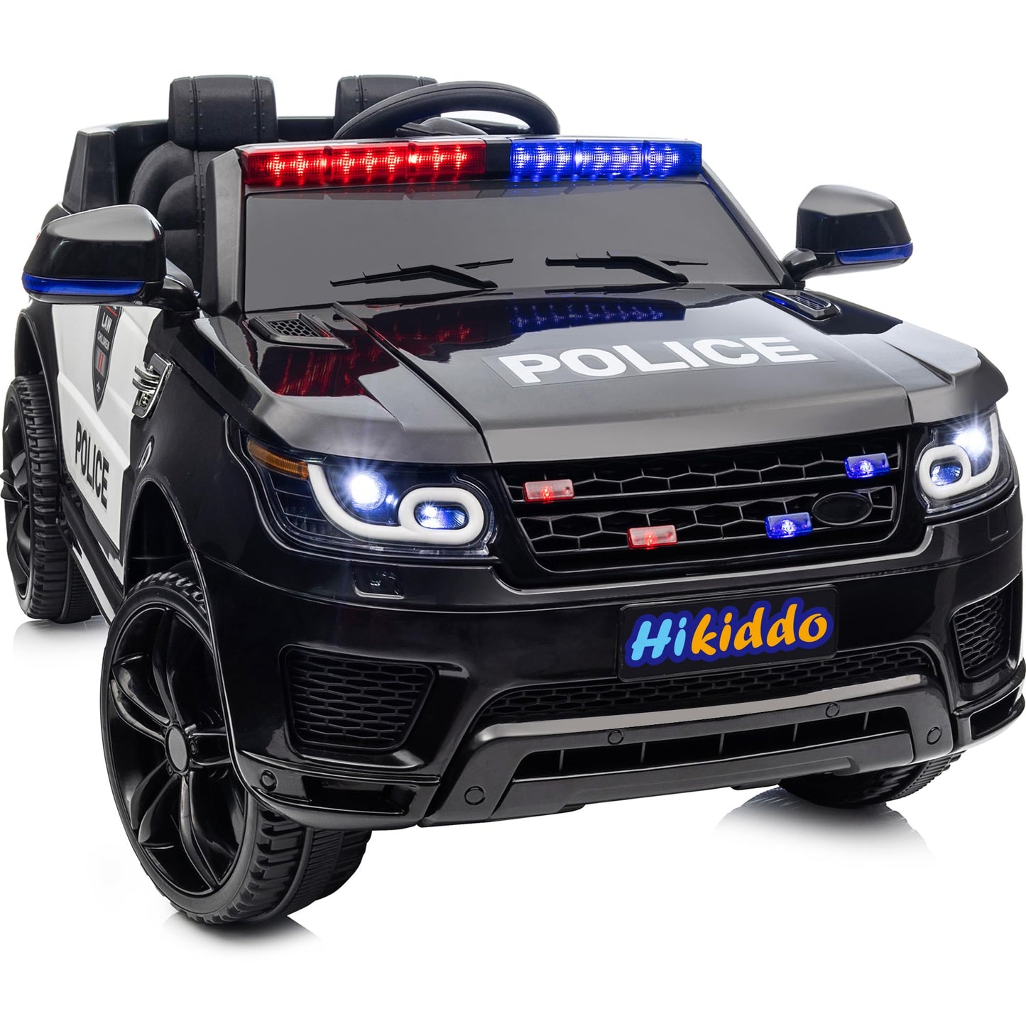 Hikiddo 24V Electric Police Ride-On Car for Kids, Ride-On Toy Kids Car w/Parental Remote Control, 2x200W Motors - Black