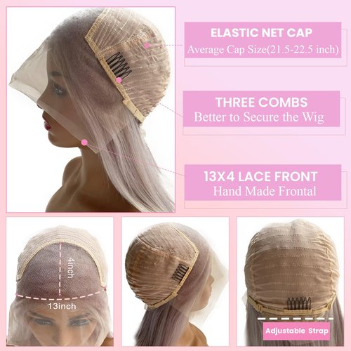 Valiilo 16 Inch Grey Bob Wig Human Hair 13x4 HD Lace Front Wigs Human Hair Pre Plucked with Baby Hair Glueless Bob Wig Human Hair 180% Density