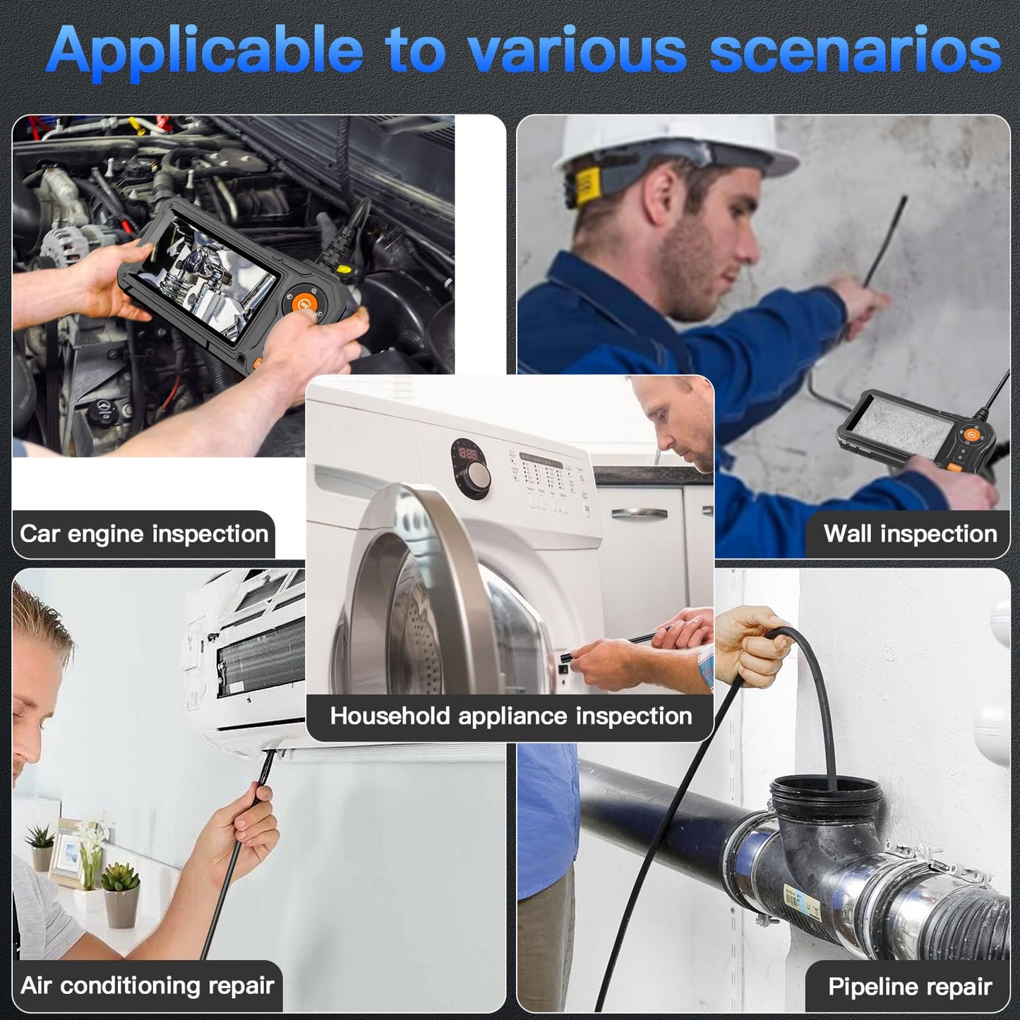 Endoscope Camera with Light - 4.3" LCD Screen Inspection Cameras,IP67 Waterproof Borescope with 8 Adjustable LED Lights,HD 1080P Endoscope Camera 16.5ft Semi-Rigid Cord,gifts for men tools and gadgets