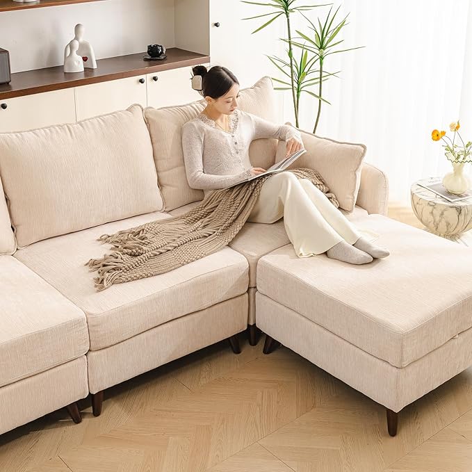 Rexulqo 104'' Modular Sectional Sofa with All Seats Storage, Oversized U Shaped Couch,Comfy Cloud Couches with Movable Ottoman,24.5'' Deep Seat,Large Sectional for Living Room,Bedroom,Velet,Cream