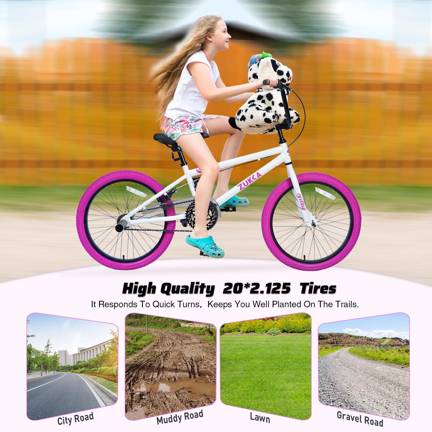BMX Style 20 Inch Kids Bike for Boys/Girls Bicycle Ages 7-10 Years Old,1 Speed,Kids Cycle Bikes from Beginner-Level BMX to Advanced Riders with 2 Pegs,Rear Caliper Brakes，Durable Steel Frame，White