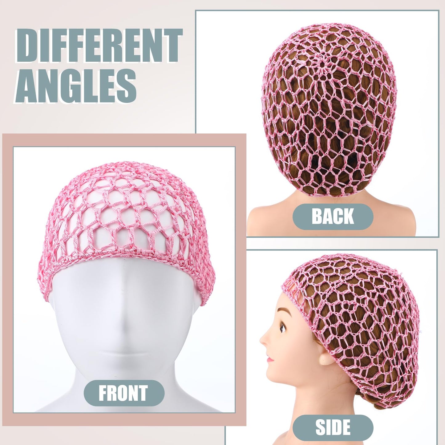 Geyoga 4 Pieces Mesh Crochet Hair Net Rayon Knit Snood Hat Thick Short Women Hairnet Snoods Cover Ornament for Sleeping (Pink,Bl