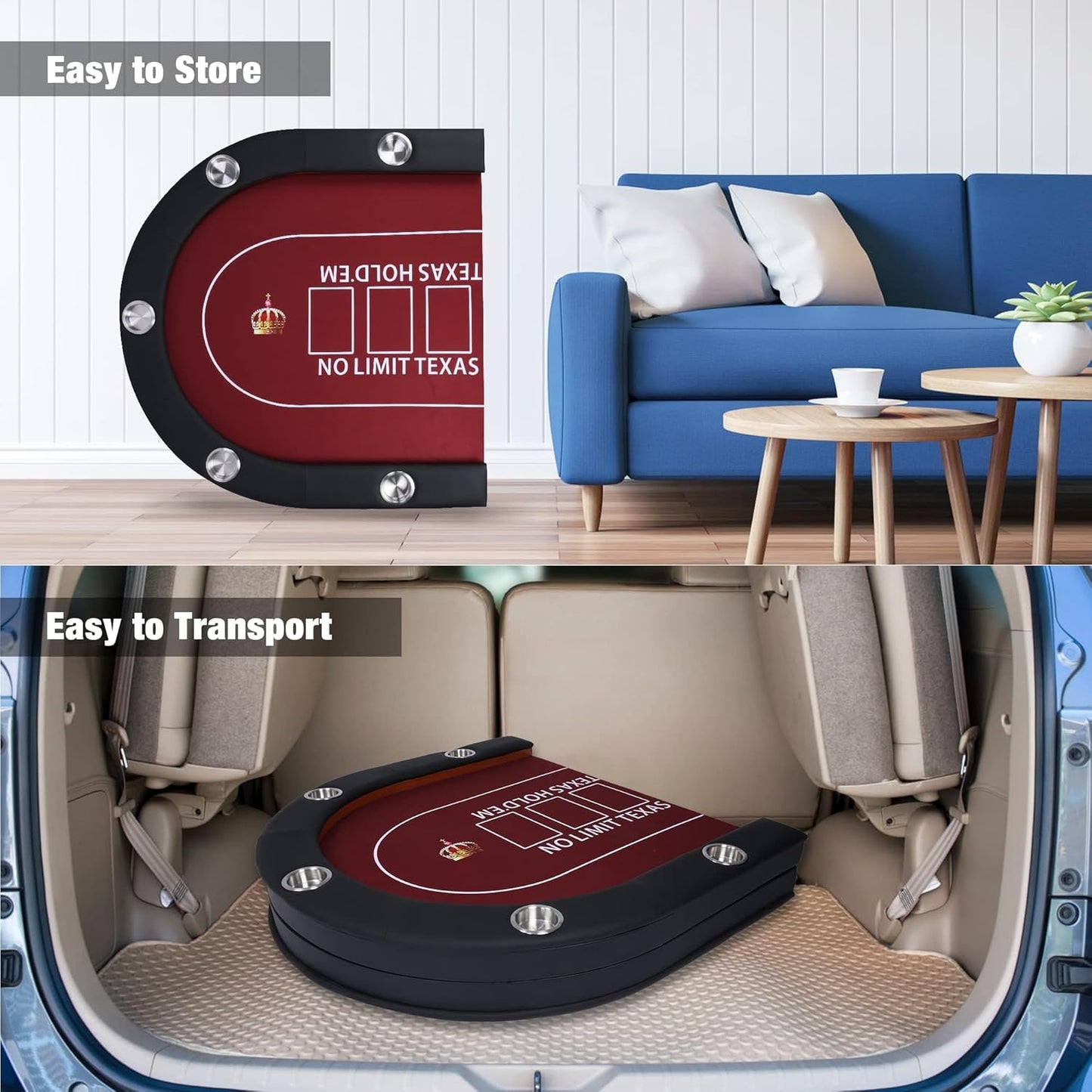Upgrade 91'' Foldable Poker Table for 10 Players - Large Casino Table with Stainless Steel Cup Holders & Padded Rails - Texas Holdem Board Game Table - Perfect for Texas Casino Leisure Game