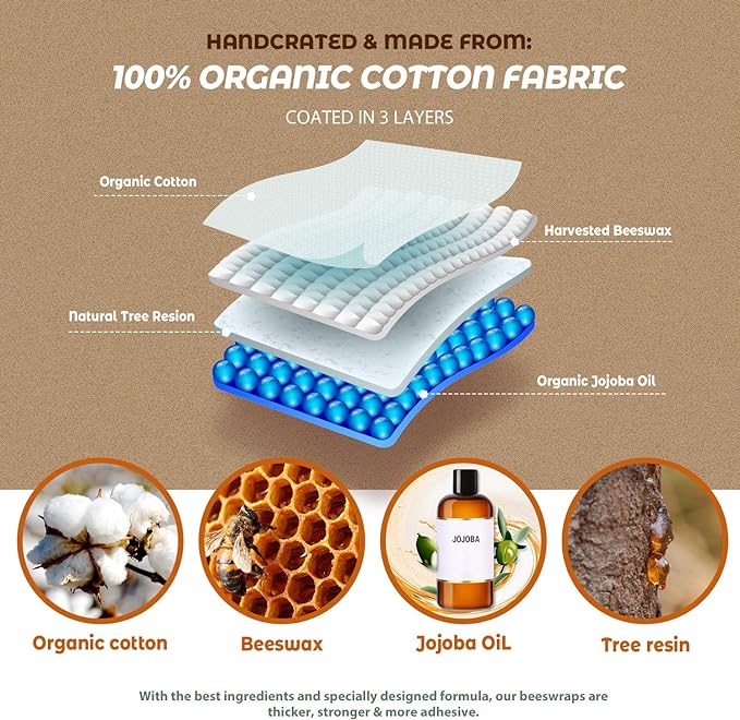 Akeeko Reusable Beeswax Food Wraps - Assorted 9 Packs, Reusable, Plastic-Free Food Storage, 4 Small, 3 Medium, 2 Large Wraps with Assorted Fruits Pattern