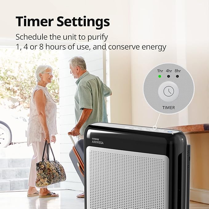 COWAY Air Purifiers for Home Up to 1,748ft², True HEPA Filter for Smoke, Allergies, Pet Dander, Odor, Air Quality Monitor, Auto&Eco Mode, Timer, Filter Indicator, 3yr Warranty, 200M, Black
