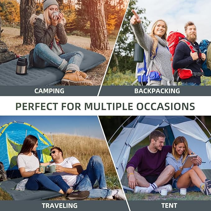 Camping Sleeping Pad, Extra Thick 5 Inch Camping Mat with Pillow, Built-in Foot Pump Inflatable Sleeping Pads Compact for Camping Backpacking Hiking Traveling Tent as Camping Essentials（Gray）