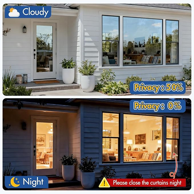 Coavas One Way Privacy Window Film,Daytime Window Tint for Home, Reflective Mirror Glass Window Film See Out Not in,Heat UV Blocking Anti-Glare Window Covers with 3 Tools, 17.5 x 118.1 Inch, Black