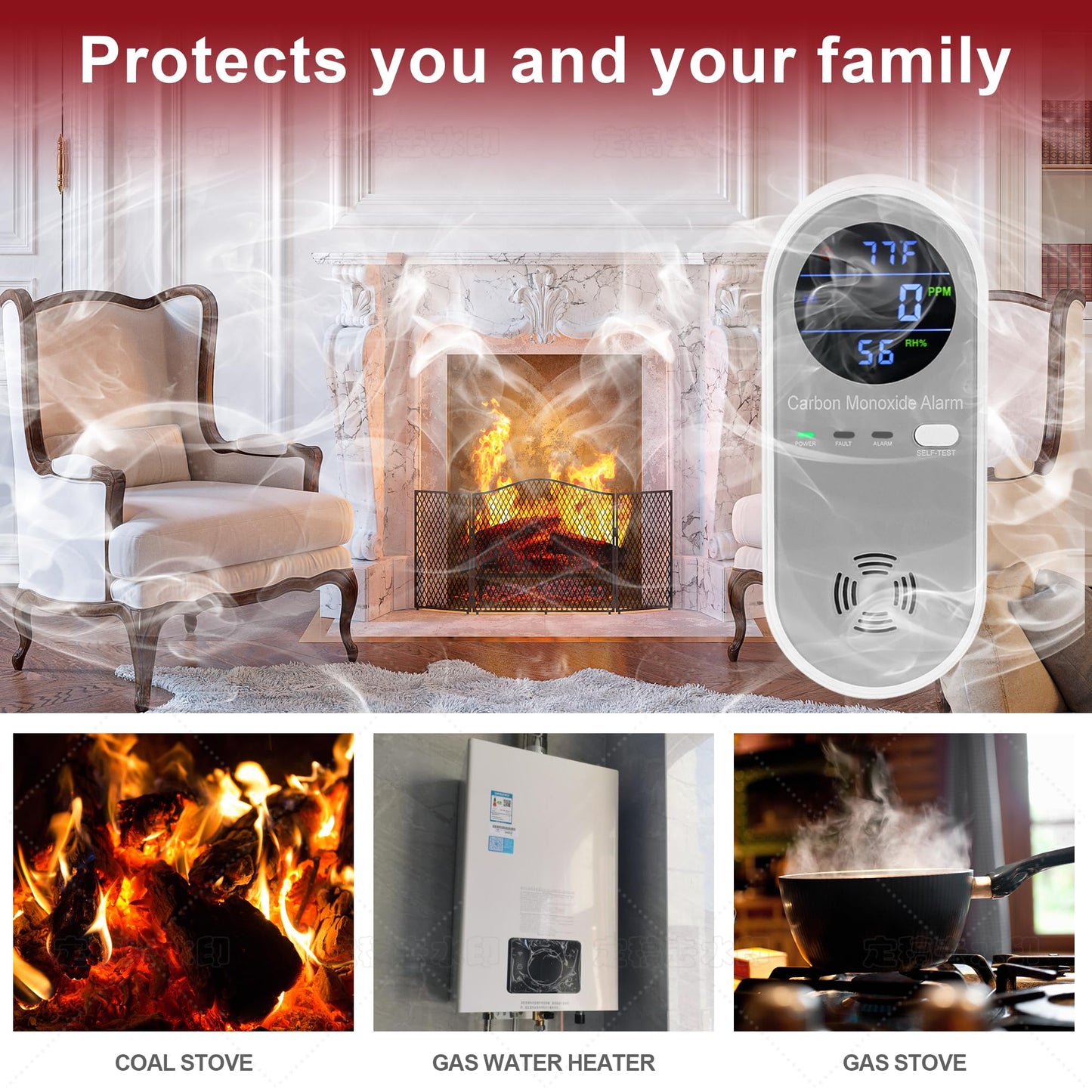 2 Packs Carbon Monoxide Detectors, Plug in Carbon Monoxide Alarm, 3-in-1 Real-time Digital Display Fahrenheit(°F) & Humidity, Co Detector Monitor for Home,RV,Apartment
