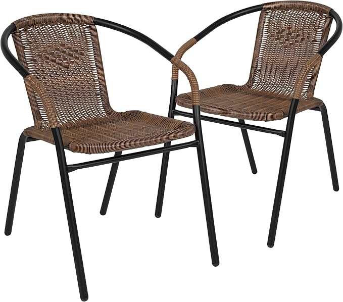 Flash Furniture Lila Modern Rattan Indoor/Outdoor Stackable Dining Chairs, Stacking Rattan Bistro Chairs for Patio or Rest...