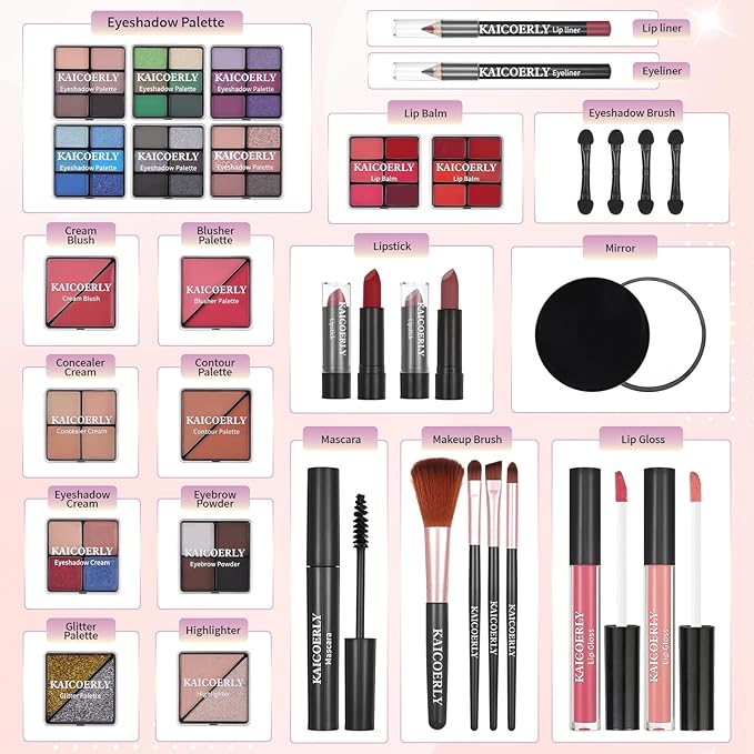 Makeup Kit for Women Girls, Fashionable Make Up Present Set for Beginners Professionals Traveler with Case, Makeup Essential with Eyeshadow Palette, Lip Gloss, Mascara,Foundation Face Primer(Rainbow)