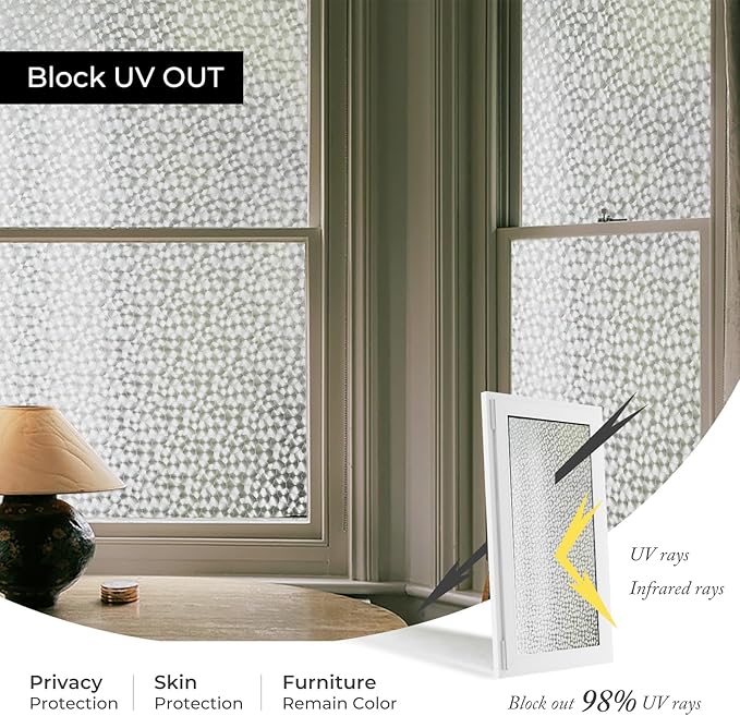Window Privacy Film, Glass Decorative Static Cling, Removable Sun Blocking Vinyl Covering,Window Film for Home Kitchen Living Room, Floral Shadows, 17.3" x 78.7"