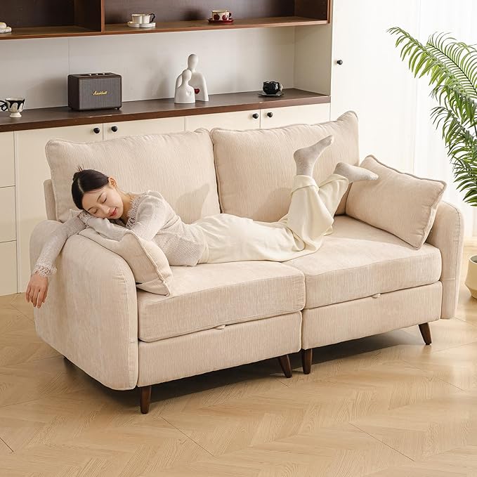 Rexulqo 73'' Loveseat Sofa with All Seats Storage, Modular Sectional Couch with Deep Seat,Oversized Comfy Couch with 7.8'' Cushion,Large Sofa for Living Room,Bedroom,Velet,Cream