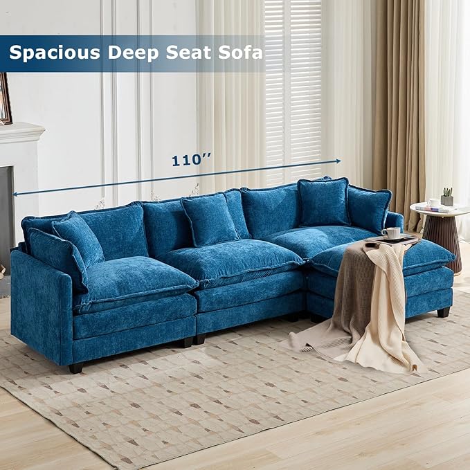 SoarFlash 77.95" Chenille Sectional Sofa, Comfy Modular Loveseat Sofa, Modern 2-Seat Couch Deep Seat Sofa Set for Living Room,Blue