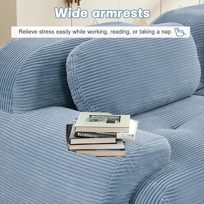 SoarFlash 81" Loveseat Sofa, Comfy Deep Seat, No Assembly, Sofa in a Box, Modern Small Couch with Plush Corduroy Fabric for Living Room, Bedroom, Apartment, Home Office, Blue