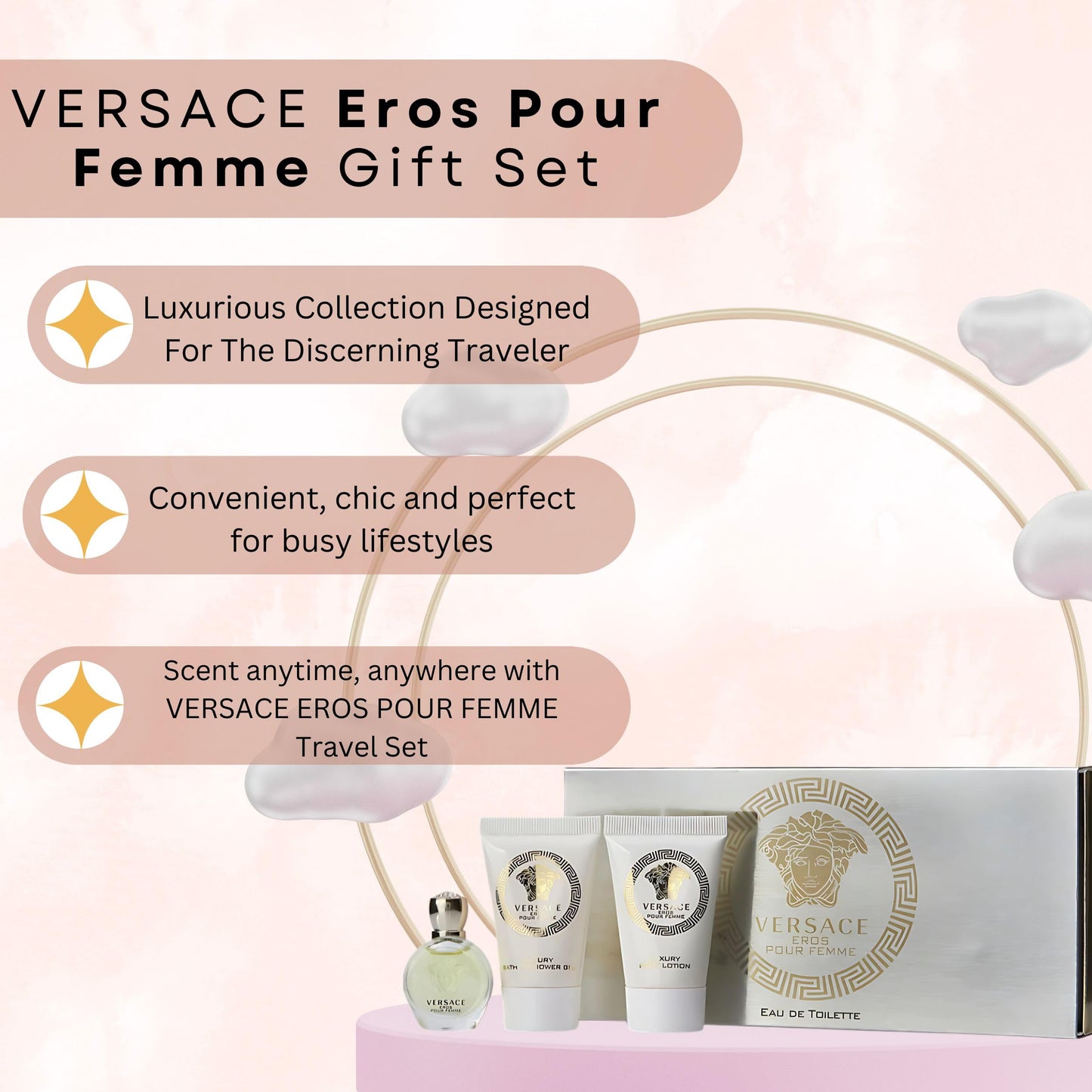Versace Eros Pour Femme Perfume for Women Travel Mini Gift Set- EDP, Shower Gel, Body Lotion