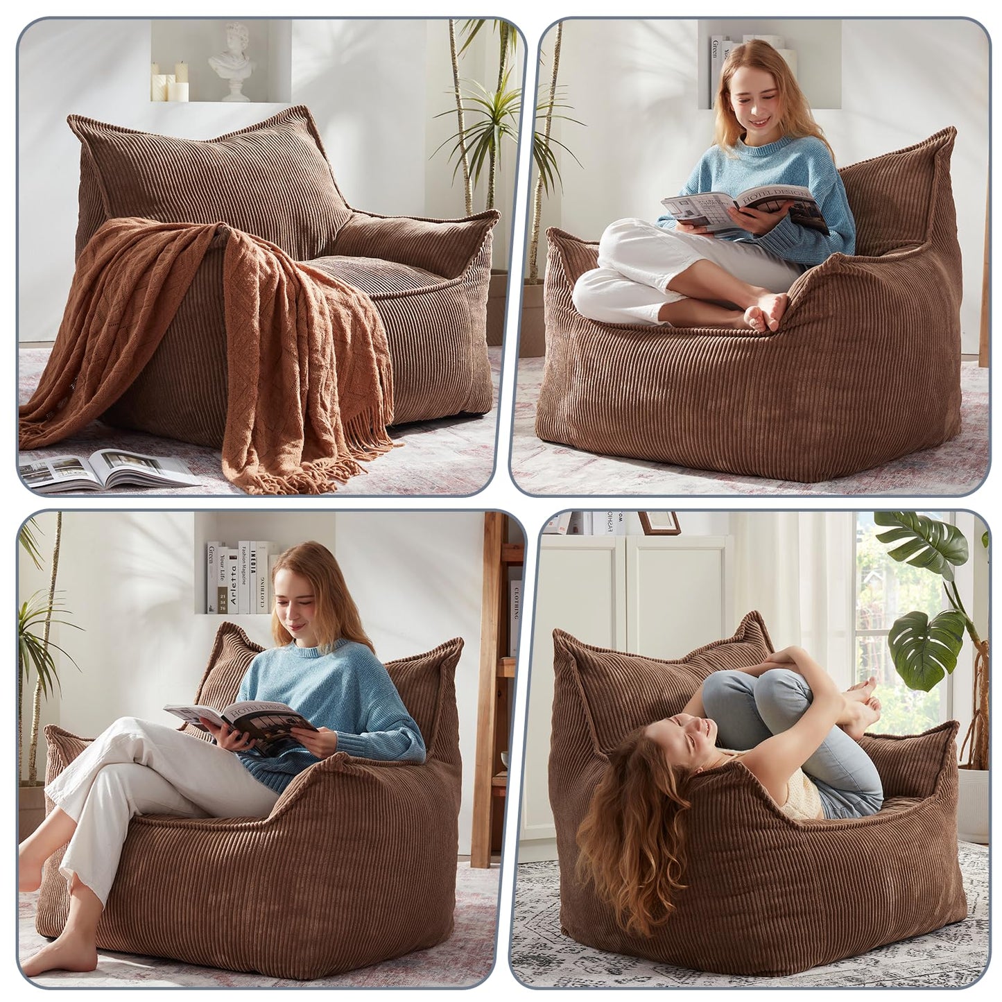 EBENCHICO Giant Bean Bag Chair Sofa for Adults Teens, Comfy Corduroy Large Bean Bag Chairs with Armrests for Bedroom Living Room, Adult BeanBag Lazy Sofa Couch Chairs with Filler Included